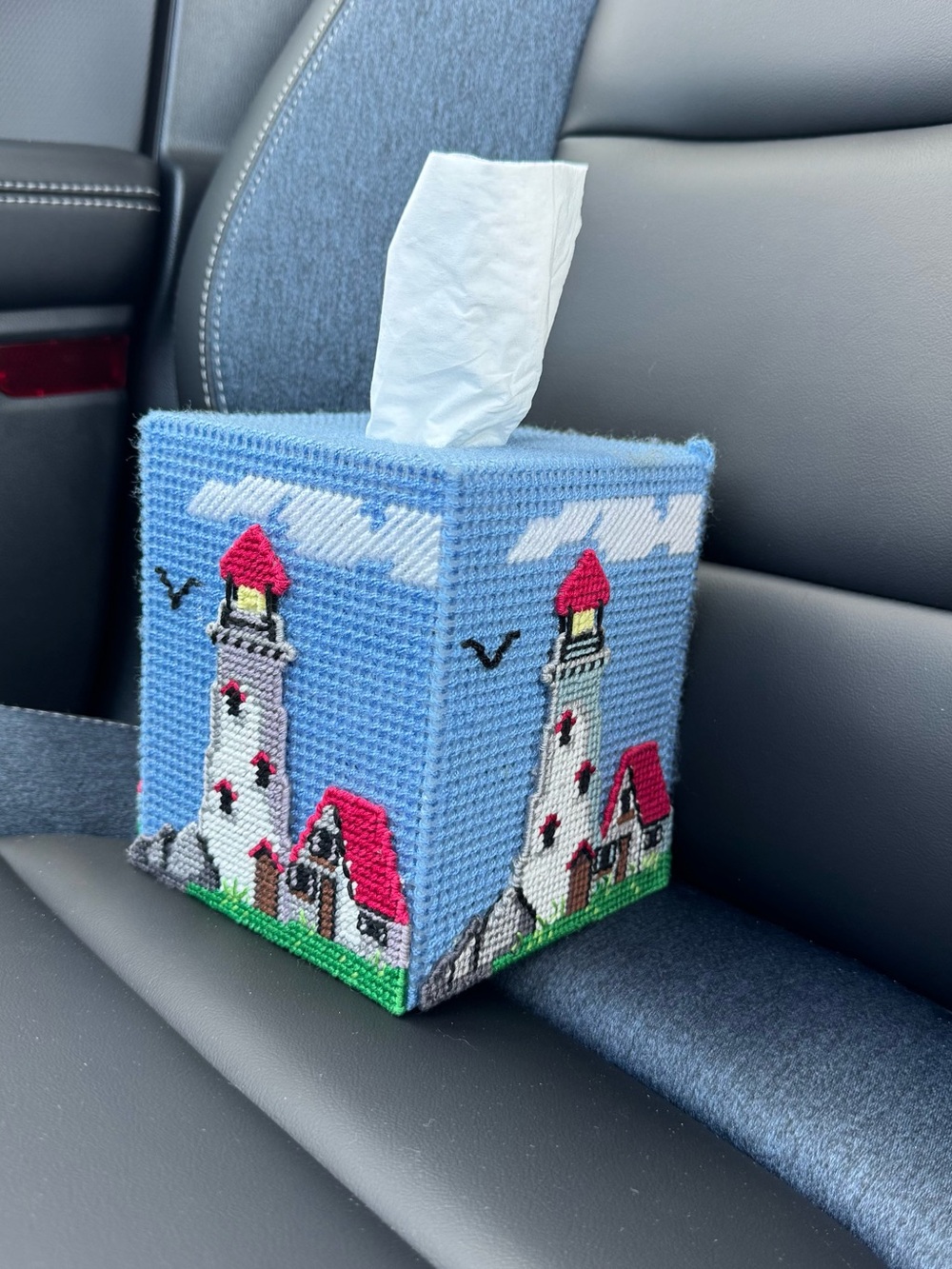 Coastal Lighthouse Needlepoint Tissue Box Cover